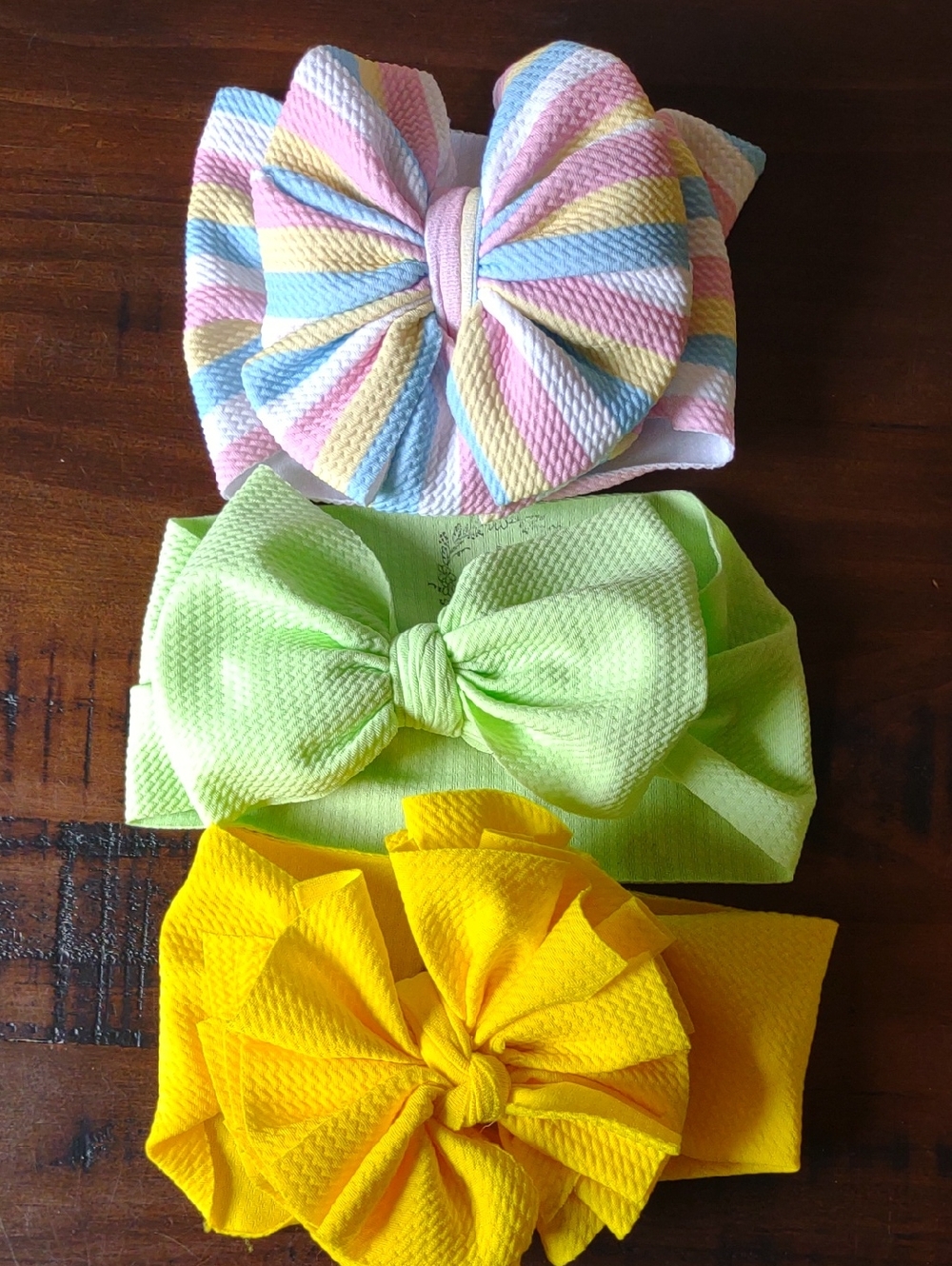 Kids Stretch Bow Headbands Set - Pastel Stripe, Lime Green & Bright Yellow